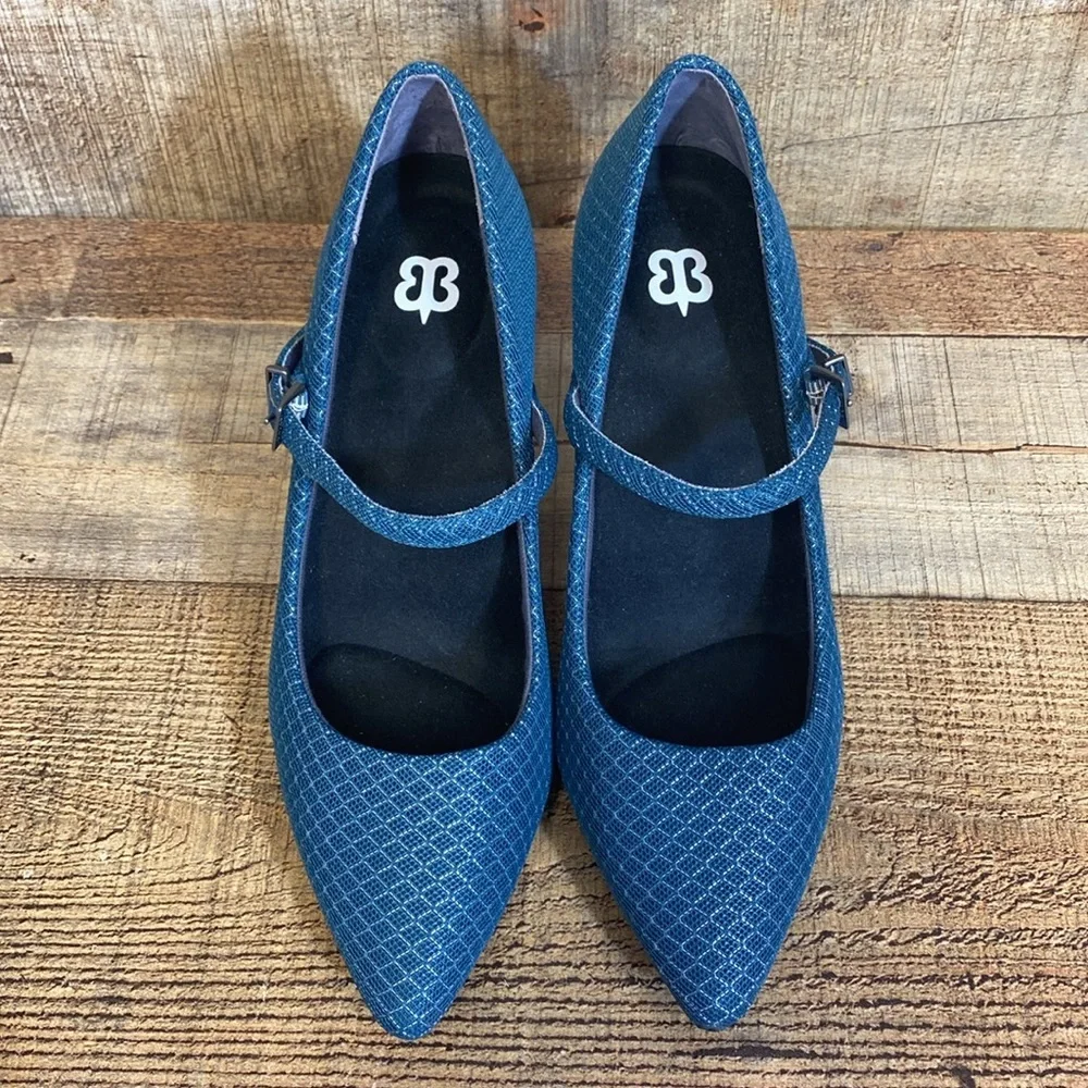 Betabrand Mile Marker Mary Jane Pumps‎ Heels Womens 7.5 Blue Pointed Toe Office